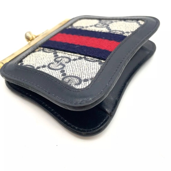 Auth Gucci GG Canvas Navy Blue Sherry Line Coin Case /Wallet W/Box - Picture 7 of 15